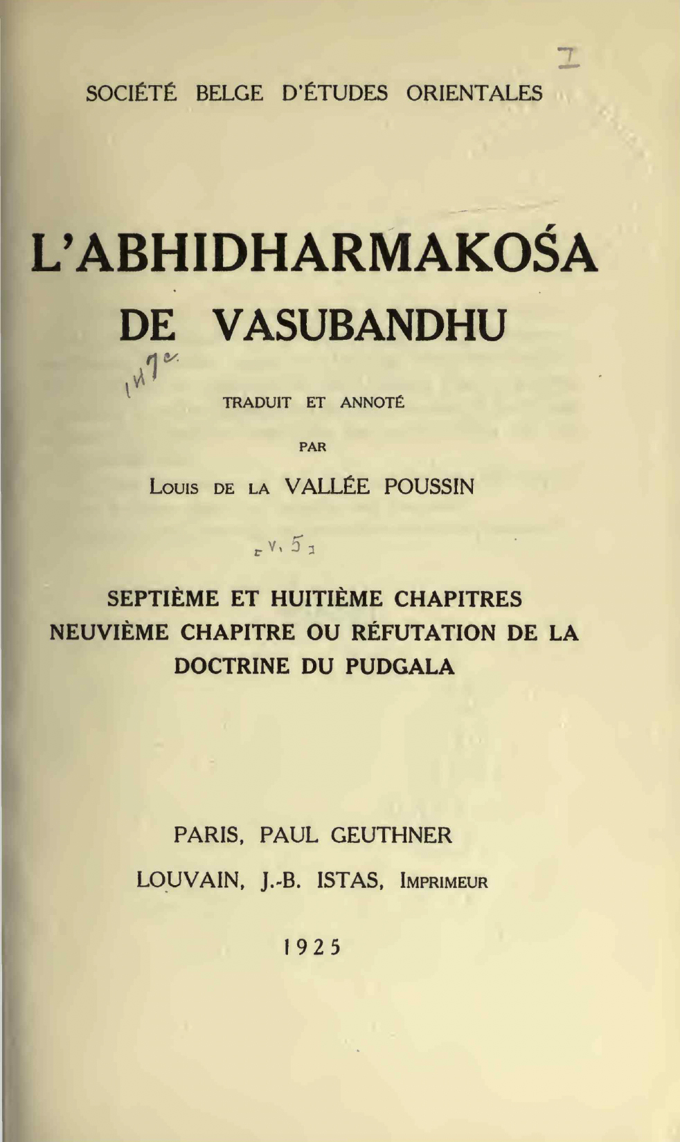 L'Abhidharmakośa de Vasubandhu Septième Huitième et Neuvième Chapitres-front.jpg