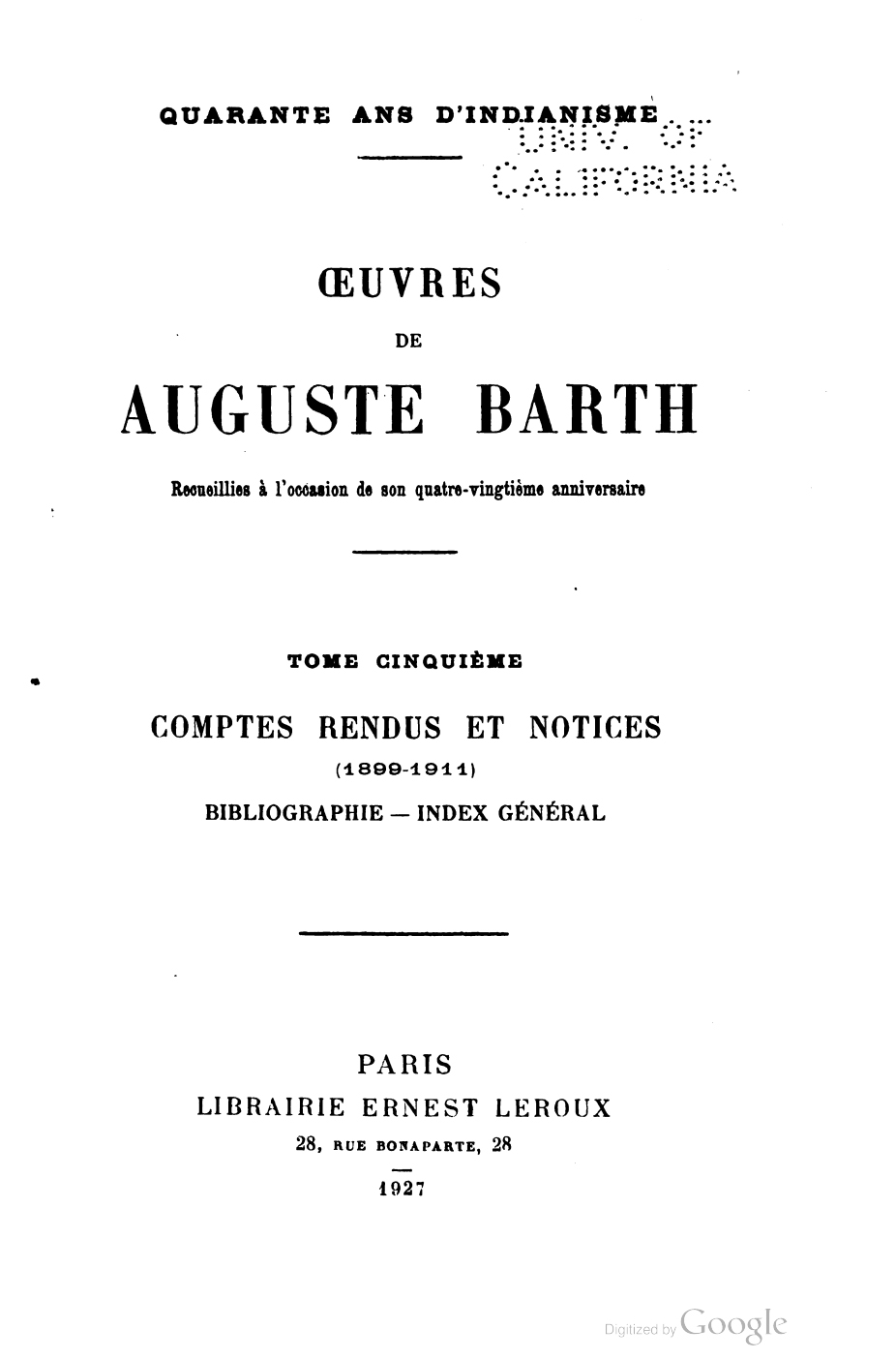Œuvres de Auguste Barth Vol 5-front.jpg