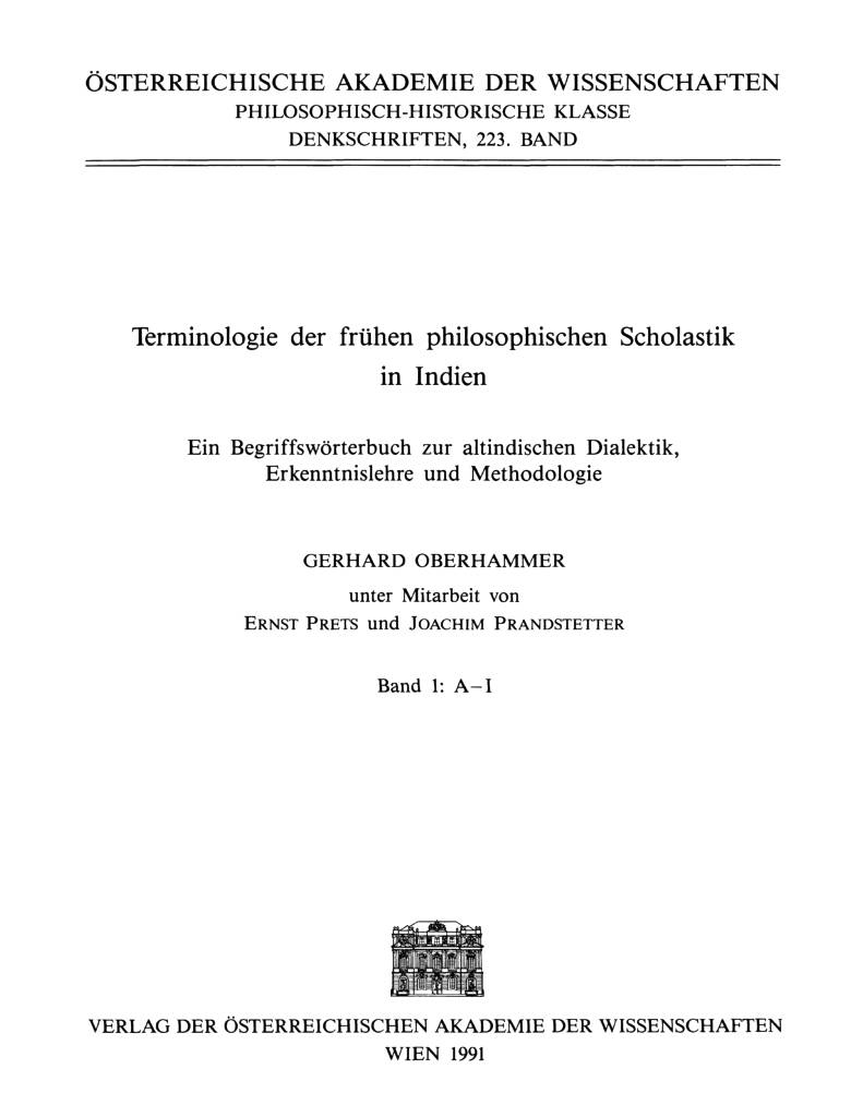 Terminologie der Fruhen Philosophischen Scholastik in Indien - Vol 1 1991-front.jpg