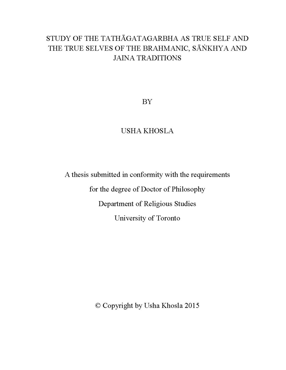 Study of the Tathāgatagarbha as True Self and the True Selves of the Brahmanic, Sāṅkhya and Jaina Traditions-front.jpg