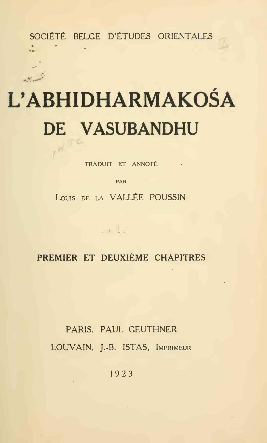 L'Abhidharmakośa de Vasubandhu Premier et Deuxieme Chapitres 1923-front.jpg