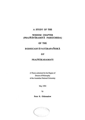 A Study of the Wisdom Chapter (Prajñāpāramitā Pariccheda) of the Bodhicaryāvatārapañjikā of Prajñākaramati-front.jpg
