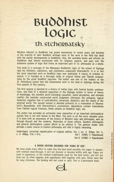 File:Buddhist Logic Volume One-back.jpg