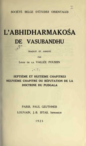 L'Abhidharmakośa de Vasubandhu Septième Huitième et Neuvième Chapitres-front.jpg