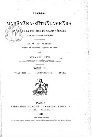 Mahāyāna-Sūtrālaṃkāra Exposé de la Doctrine du Grand Véhicule Vol 2-front.jpg