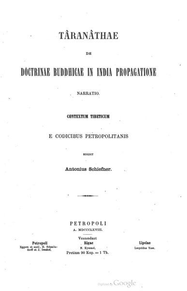 File:Taranathae de Doctrinae Buddhicae in India Propagatione Narratio-front.jpg