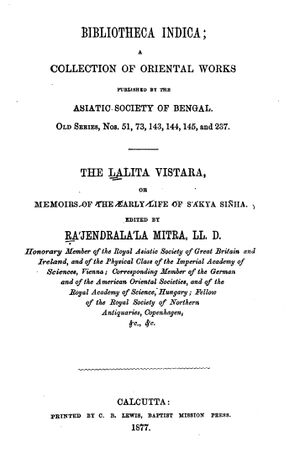 The Lalita Vistara Sutra or Memoirs of the Early Life of Sakya Sinha Sanskrit-front.jpg